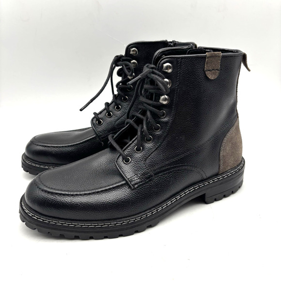 NEW Steve Madden P-STYLEN Black Leather Moc Toe Lace Up Zip Boots Men 7B main image 8